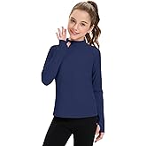 HASMES Girls Long Sleeve Shirt Kids Turtleneck Athletic T-Shirt Sports Activewear Yoga for Teens(Age 7-14)