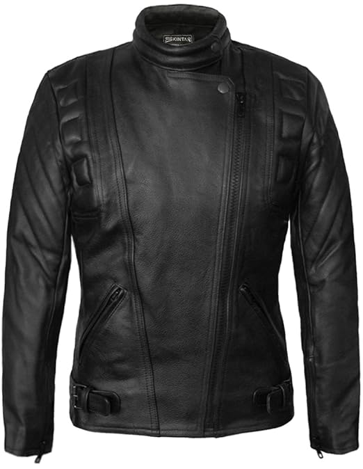 Skintan Women CE Armoured Leather Motorcycle Jacket in Black: Amazon.co