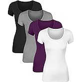 Sugar Sunday Cotton Tshirts for Women Short Sleeve Tshirt Basic Tees Plain T Shirt Womens Casual Tops Tee Undershirt Pack 1-4