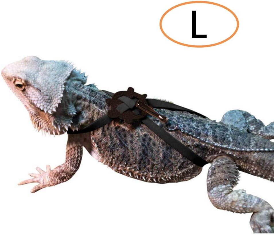 Bearded Dragons Adjustable Leash, Reptiles Harness for Lizard Geckos and Other Similar Pets, Light Soft Black (L)