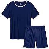 MoFiz Men's Pajamas Set Summer Sleepwear Pjs Soft Short Sleeve Shirts and Shorts 2 Piece Lougewear with Pockets S-3Xl