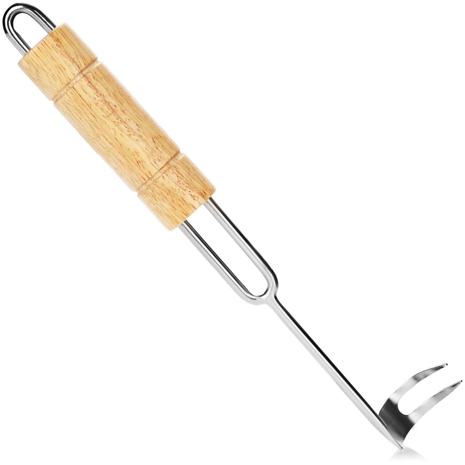 COM-FOUR® BBQ Grill Hook, Premium Grill Cutlery, Meat Turner Hook with Wooden Handle and Pigtail Hook, high-Quality Turning Claw for Turning Large Pieces of Meat (02 Pieces - Grill Spatula)