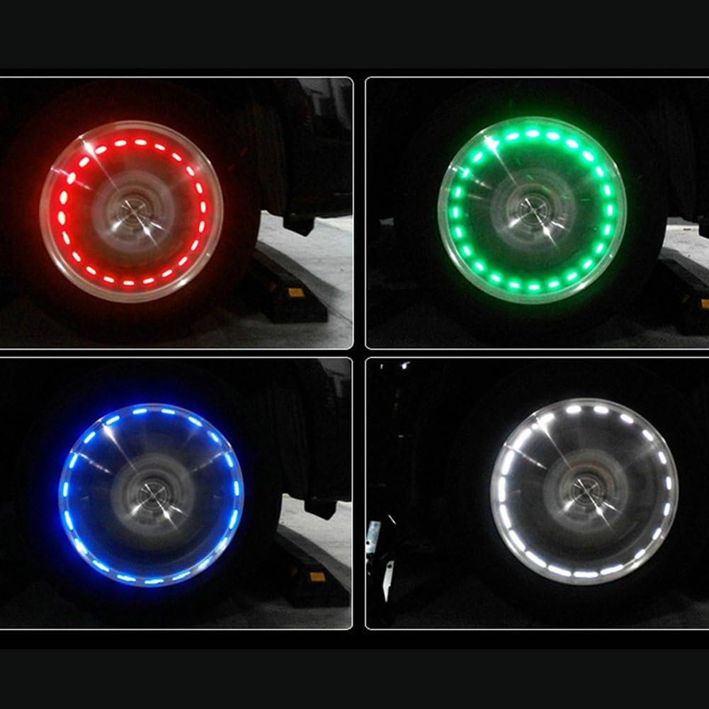 BFVV Car Tire Lights Solar Powered Car Wheel Air Valve Cap Light with Motion Sensors Decorative Colorful LED Tire Light for Car Automotive - 4 Pack: Automotive