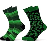 Gullora St. Patrick’s Day Socks for Men and Women 2 Pairs Green Shamrock Crew Dress Socks Black and Green Stripe Irish Novelty Socks Comfortable Holiday Gift Set