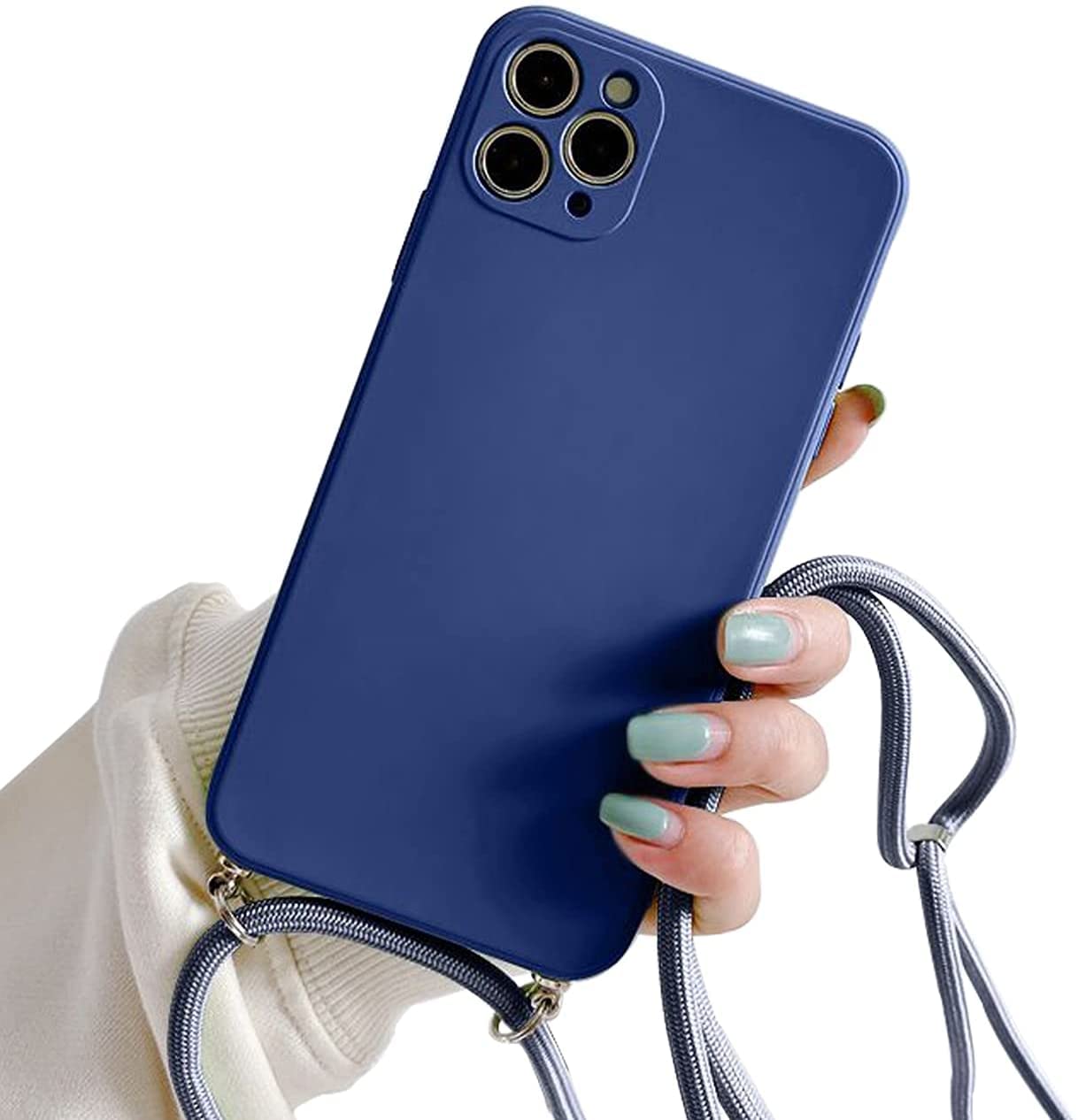 Galful Mobile phone chain for iPhone 14 Pro Max 6.7", silicone case with lanyard smartphone necklace protective bumper with strap shockproof lanyard case cover Blue