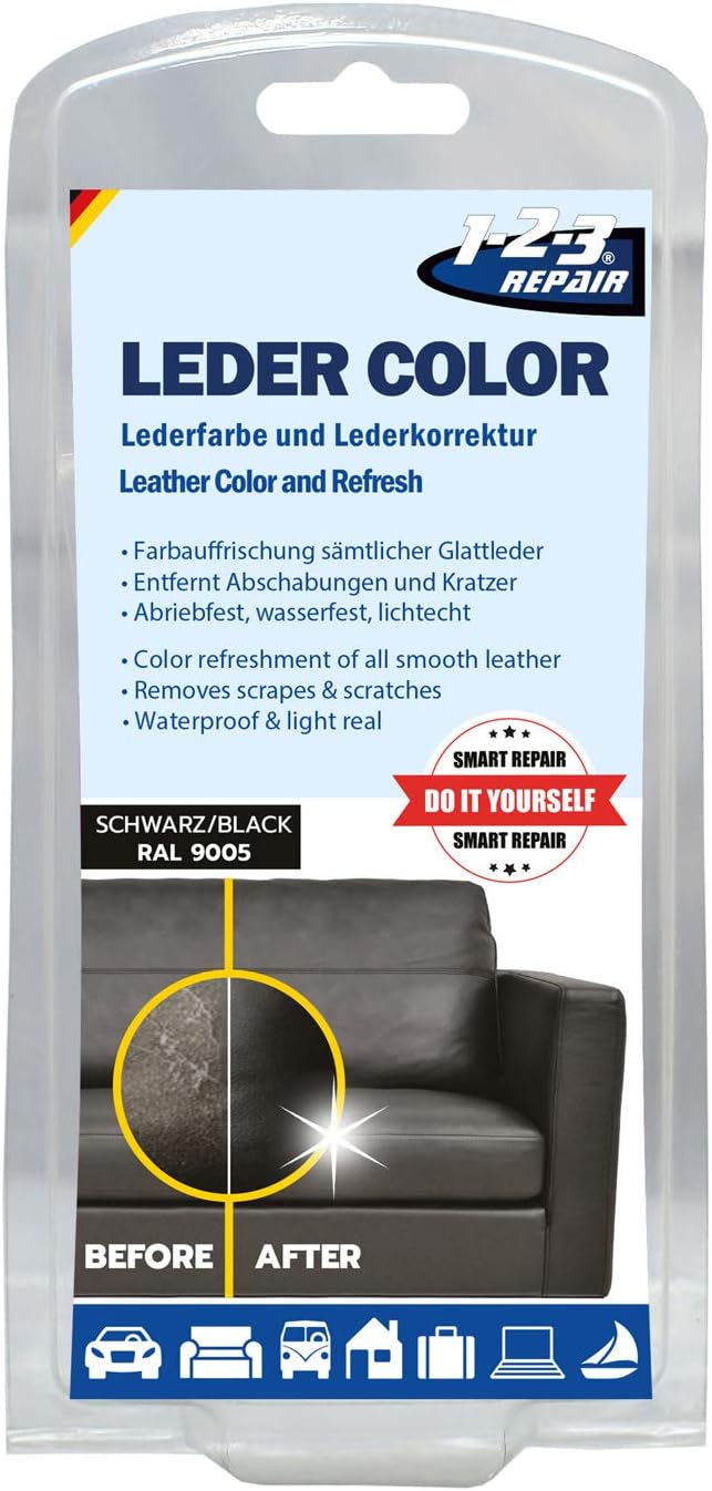 123REPAIR Leather Faux Leather Leather Dye Colour Black 50ml Leather Repair Kits for