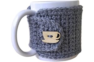 NANDY'S NOOK Mug Cozy Sleeve with Wooden Cup and Saucer Button (Heather Grey)