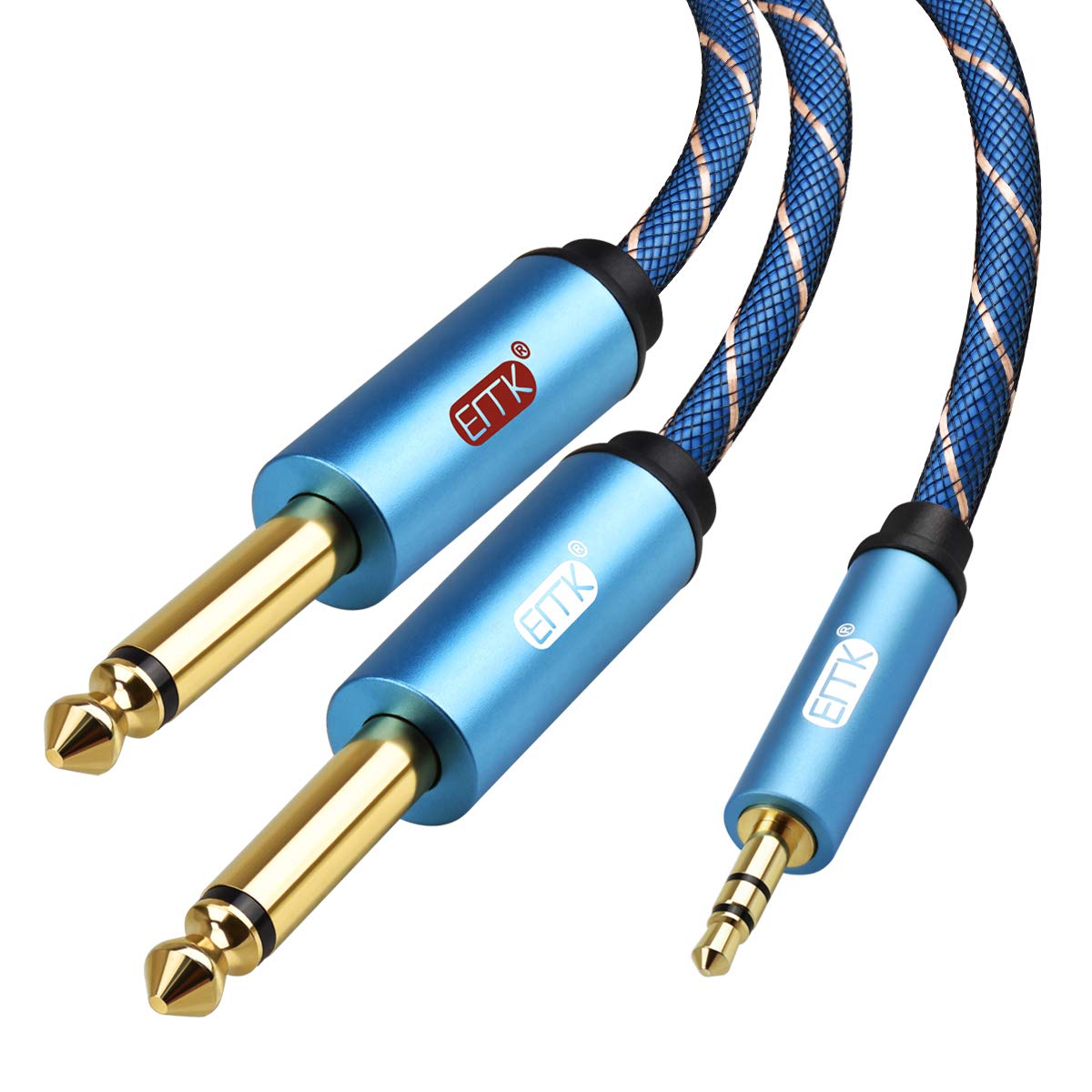 EMK AUX Jack 3.5mm to Dual 6.35 Splitter Cable Mono 6.3mm Stereo Cables Jack 3.5 Lead for Cell Phone, PC, TV, Speaker 6.35mm L and R Channel AUX Splitter Cords (1m)