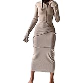 Cqinnifu Sexy Hoodie Dress for Women Long Sleeve Bodycon Sweatshirt Dress Casual Maxi Dresses