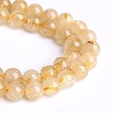 4MM 88PCS Natural Stone Golden Rutile Quartz Beads Gemstone 2A Grade Actinolite Semi Precious Crystal Loose Beads for Jewelry Making DIY Bracelet Necklace 1 Strand