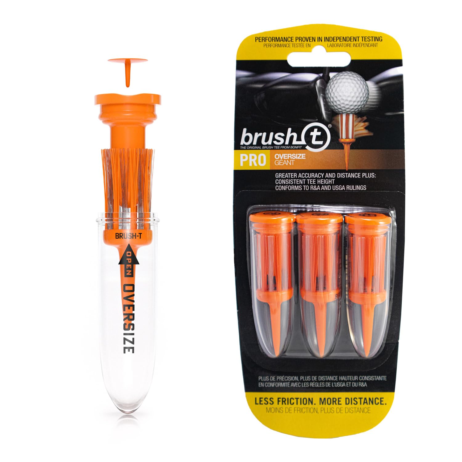 Brush T Pack of 3 Oversized (2.4") Golf Tees - Low Friction, More Distance, Consistent Height, Orange