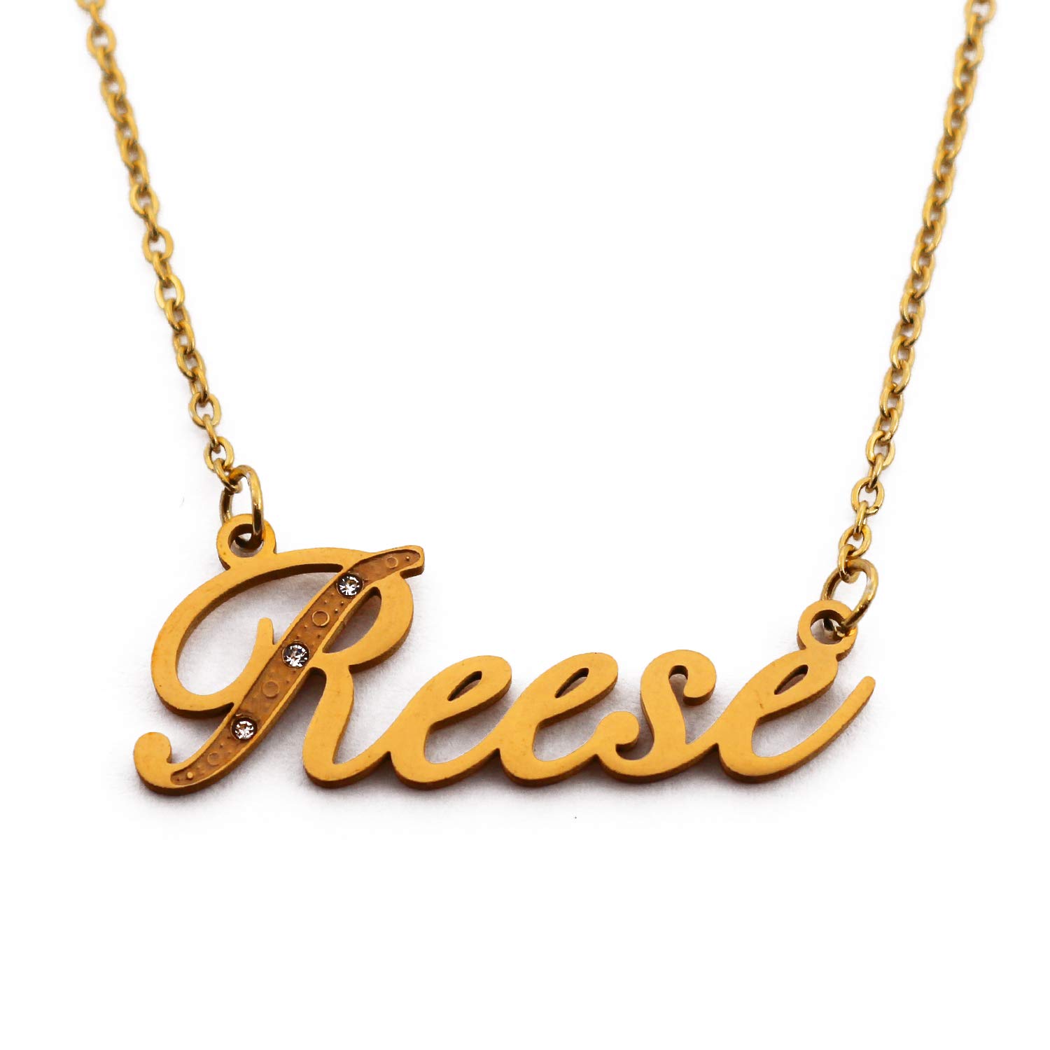 Reese Italic Personalised Name Necklace With Cubic Zirconia Gold Plated, Custom Dainty Name Pendants, Jewellery for Ladies, Girlfriend, Mother, Sister, Friends