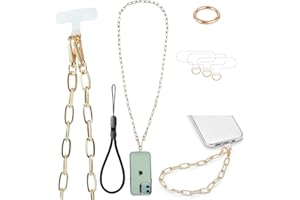 Casecond Crossbody Phone Lanyard Chain Shoulder Cell Phone Strap Charm Neck Chain with Wrist Strap Finger Grip 3 Pad Patches Tether Anti Theft Universal for iPhone 16 Pro Max 15 14 13 12 Samsung Gold