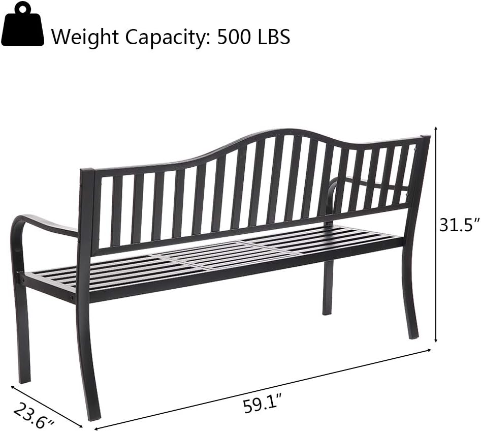 VINGLI 59" Patio Garden Bench Table Outdoor Metal Park Benches,Cast Iron Steel Frame Chair Porch Path Yard Lawn Decor Deck: Kitchen & Dining