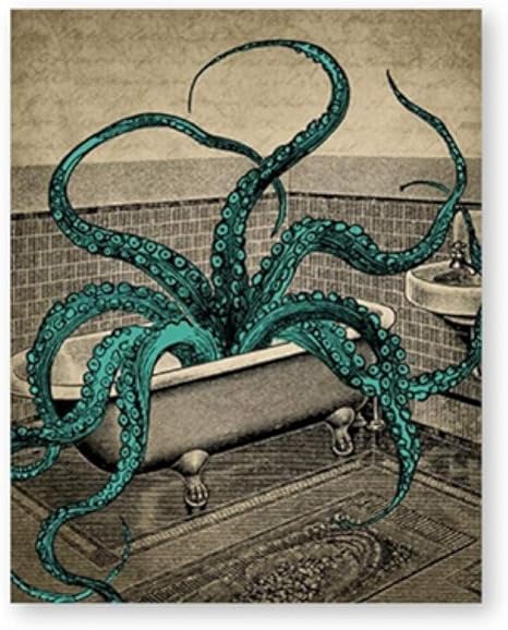 Gasfg Pieuvre Affiche En Toile Salle De Bain Mur Imprimer Peinture Pieuvre Salle De Bain Vie Marine Image Salle De Bain Decoration Murale 40x50cmpas De Cadre Amazon Fr Cuisine Maison