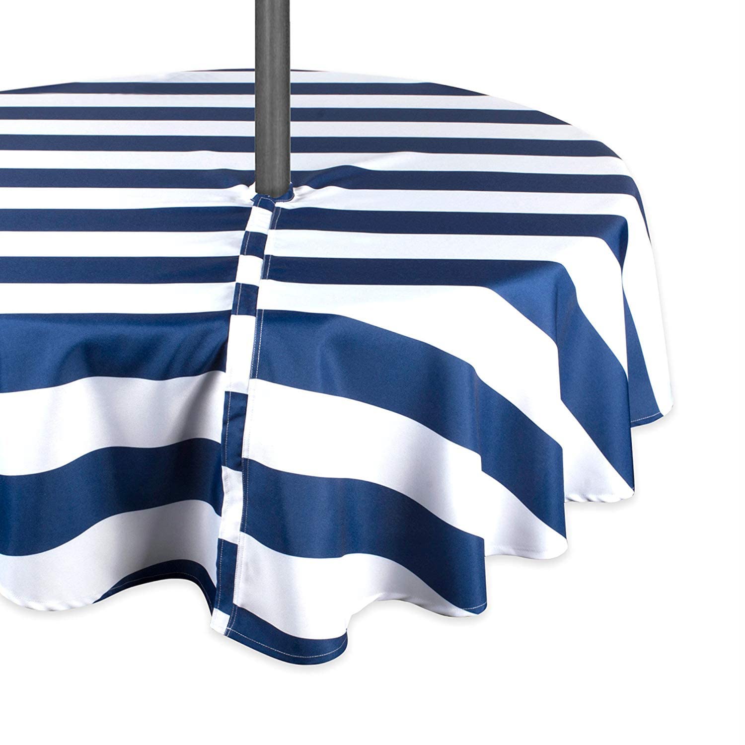 DII Blue Cabana Stripe Outdoor Tablecloth With Zipper, 52" Round w Nautical