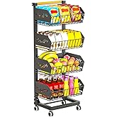 ANJUBAN Heavy 4-Tier Snack Cart with Wheels ，Removable Rolling Pantry Floor Organizers ，Upgraded Wider and Thicker, Kitchen Fruit Basket Stand and Storage Rack for Fruit Snack Onion Potato