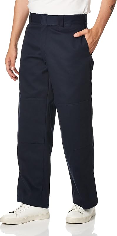 Mens Flex Double Knee Work Loose Straight Fit Pants, Dark Navy, 32W x 30L US