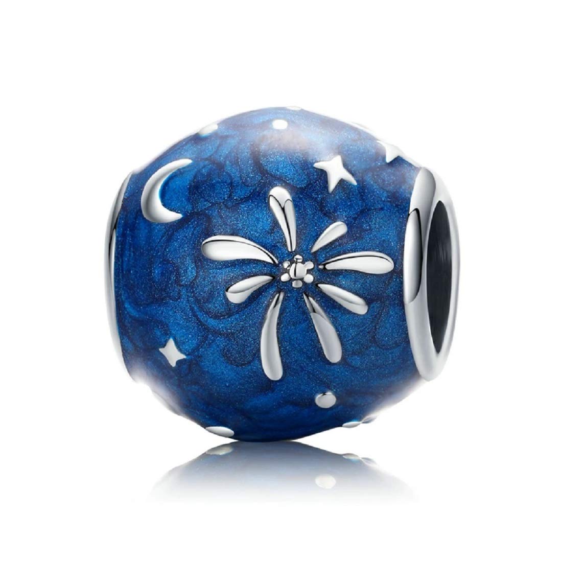 FeatherWish 925 Sterling Silver Starry Night Sky Enamel Bead Charm Compatible With Pandora Bracelet
