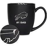 Rico Industries NFL Football #1 Dad 15oz Laser Engraved Matte Black Ceramic Bistro Mug - for Hot or Cold Drinks