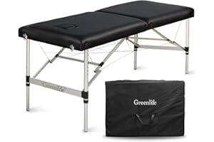 GreenLife® Basic™ Portable 2 Fold 28 Inches Width Aluminum Massage Reiki Facial Table Bed (with Carrying Bag, Black, Without 