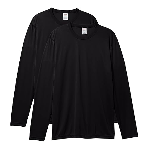 Hanes Men's Long Sleeve Cool DRI T-Shirt UPF 50+, Black, XX-Large