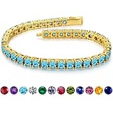 Iefil 14K Gold Plated Tennis Bracelets for Women - Size 6.5" - 7" Sterling Silver Birthstone Bracelet, Anniversary Birthday Gifts for Women