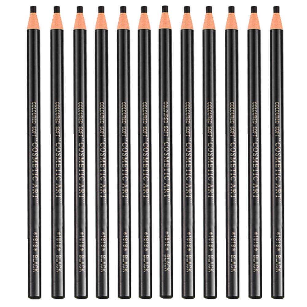 12 Pcs Waterproof Eyebrow Pencil Black Tattoo Eyebrow Color Pen Pencils Lasting Eyebrow Liner Eyeliner for Marking Filling And Outlining Tattoo Makeup (Black)
