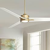 Casa Vieja 60" Monte Largo Modern Mid Century Indoor Ceiling Fan 3 Blade LED Light Remote Control Soft Brass Finish White Bla