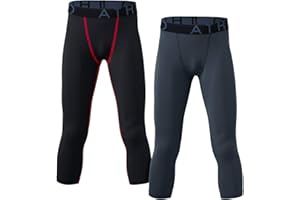 ATHLIO 2 Pack Boy's UPF 50+ Compression Pants Baselayer, Cool Dry Active Running Tights, 4-Way Stretch Workout Leggings