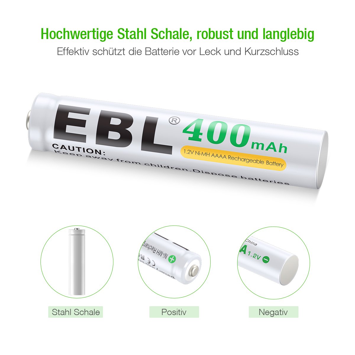 EBL NI-MH Akku 400mAh AAAA Akku für Eingabestift, Taschenlampe mit Aufbewahrungsbox 4er Pack