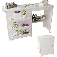 Barlezy Folding Sewing Table, Wood Sewing Craft Table with Storage Shelves & Lockable Casters, Rolling Craft Station Desk for