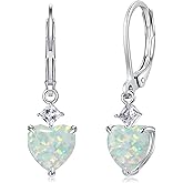 CiNily Heart Opal Earrings Dangle Drop Earrings for Women Trendy Heart Pendant Earrings, CZ Leverback Earrings Opal Jewelry Gifts, 14K White Gold, Rose Gold, Yellow Gold