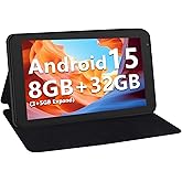 NEWISION 7 Inch Tablet with Case, Five Core Android 15 Tablets, 8GB(3GB+5GB) RAM 32GB Storage 1TB Expand, 5G WiFi,1024x600 IPS HD Display, 3500mAh,Dual Camera, Type C Tablet PC (Black)