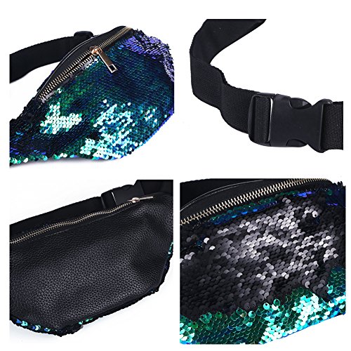 Sequin Fanny Pack for Women - Colorful Glitter Waist Bags with Adjustable Strap (Green)