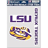 NCAA LSU Tigers Decal Multi Use Fan 3 Pack, Team Colors, One Size