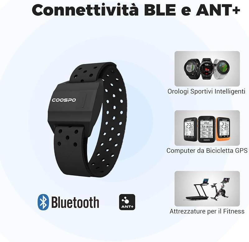 HW706 Fascia Cardio da Braccio Bluetooth Ant+, Cardiofrequenzimetro Impermeabile IP67, Compatibile con Wahoo Fitness, Strava, iCardio, DDPY, Pulsoid
