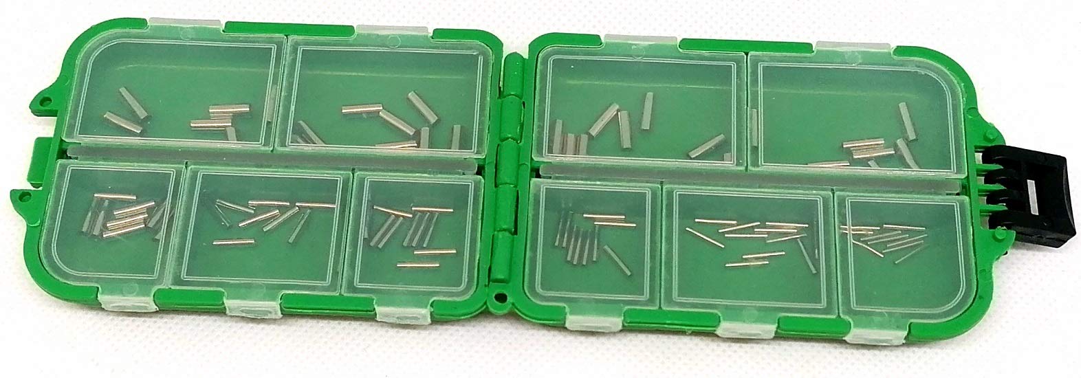Practical clamping sleeves set with approx. 100 crimp sleeves (sizes: 0.4 mm - 2.5 mm inner diameter) + free Petri Heil! sticker.