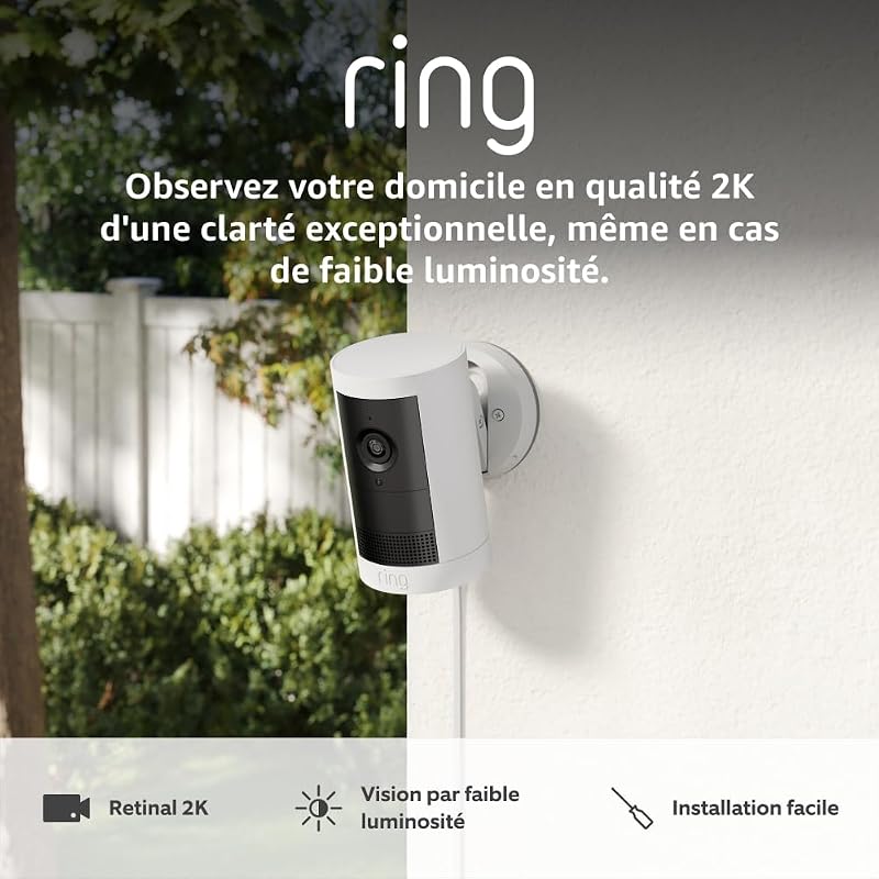 caméra extérieure Plus avec adaptateur secteur (Outdoor Camera Plus Nouvelle génération) | Vidéo grand angle en 2K I à installer soi-même | Essai gratuit de 30 jours de l'abonnement Ring