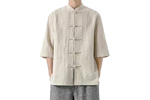 CAOQAO Men's Shirt Tang Suit Shirt Long Sleeve Traditional Kung Fu Uniform Chinese Frog Buttons Lightweight Jacket Summer