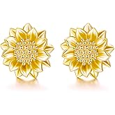 14K Solid Yellow Gold Sunflower Earrings for Women, You are My Sunshine Gold Sunflower Stud Earrings Christmas Birthday Jewelry Gift for Mom, Wife, Sister