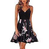 ULTRANICE Womens Summer Dresses Floral V Neck Ruffled Hem Spaghetti Spring Casual Beach Outfits Flowy Wrap Sun Dress