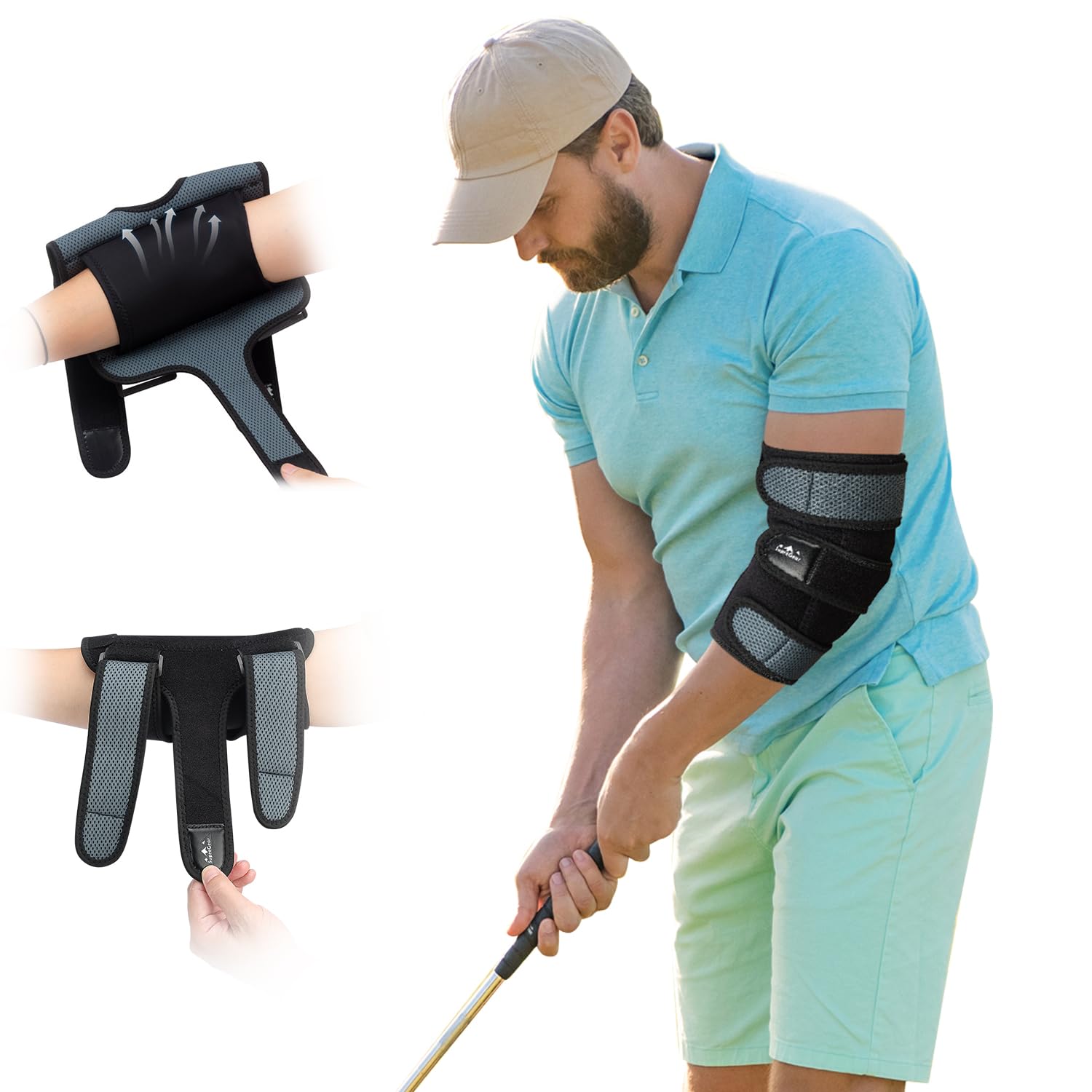 supregear Elbow Support, Unisex Comfort Sleep Elbow Splint Support for Cubital Tunnel Syndrome, Tendonitis, Ulnar Nerve, Tennis Compression Sleeve Adjustable Stabilizer, One Size Fits All, Green Black