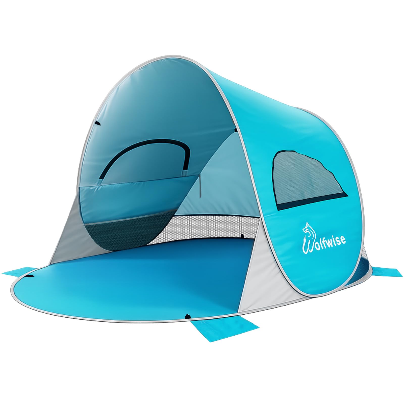 Wolfwise Pop up Beach Tent Sun Shelter with UPF50+ UV Protection, Instant Easy Setup Popup Beach Shade Canopy for 3 Person, Portable & Foldable with Carring Bag, 220x145x120CM (87 ×57×47 IN), Blue