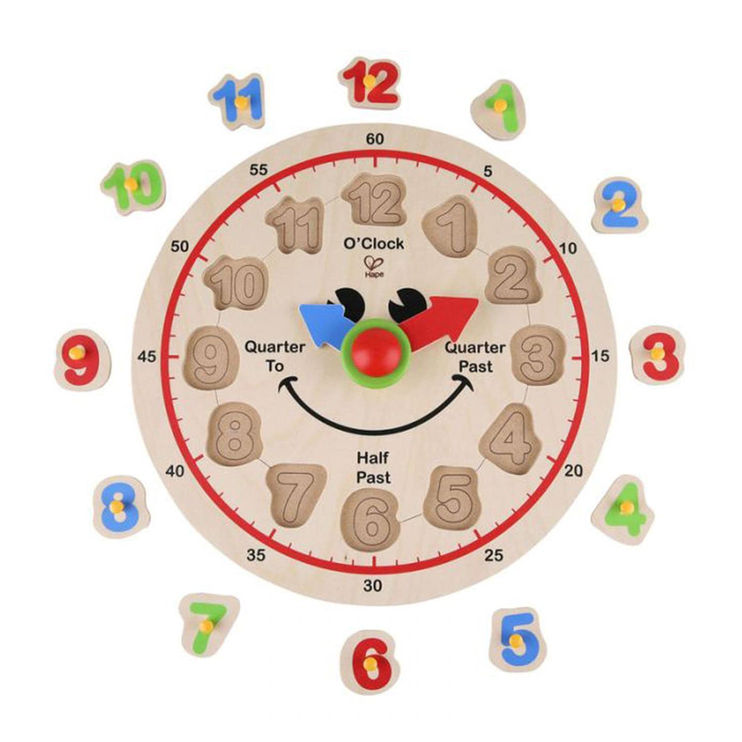 Hape Wooden Colorful Happy Clock Knob Puzzle| Clock Time Learning Educational Toy for Kids