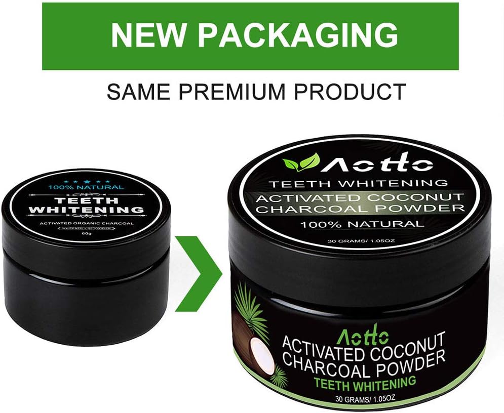 Aotto Activated Charcoal Natural Teeth Whitener Teeth Whitening Charcoal Powder No Hurt on Enamel with Bamboo Brush: Health & Personal Care