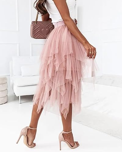 Tulle Skirts for Women Layered High Low Asymmetrical Midi Length