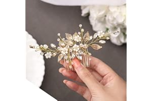 Gorais Leaf Bride Wedding Hair Comb Pearl Bridal Hair Piece Crystal Side Comb Hair Accessories for Women and Girls (B-Gold)
