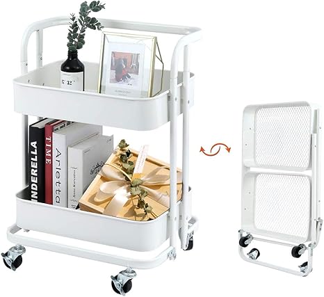 Amazon Melody House キッチン収納 2段キッチンワゴン 組み立て不要 取り付け簡単 折りたたみ収納 キャスター付き 隙間収納 すきま 収納 ベビーワゴン省スペース クリーム キッチンワゴン 収納カート オンライン通販