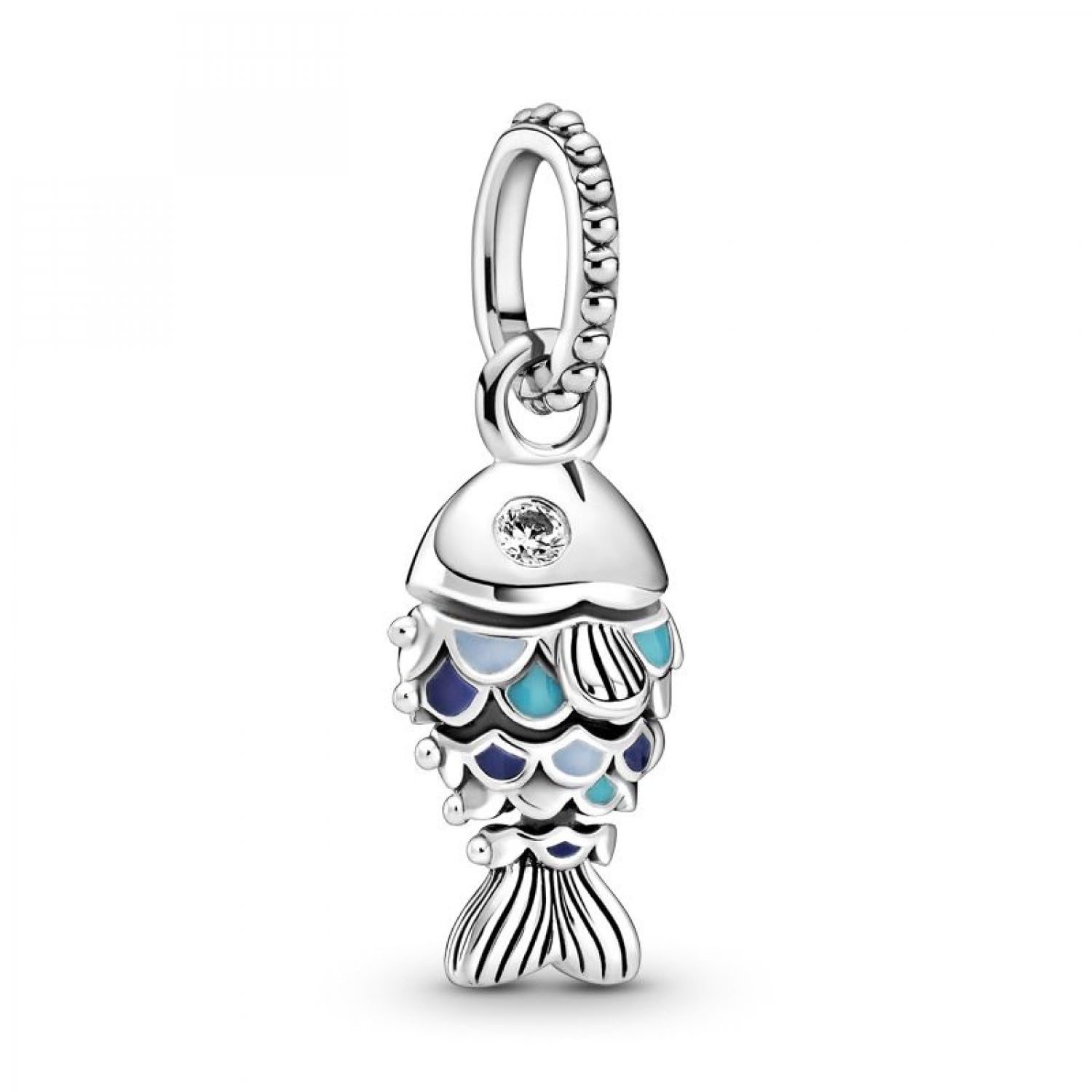 Pandora Passions Fish sterling silver dangle with clear cubic zirconia, true navy, capri blue and pastel blue enamel